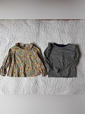 Mini Boden Pink Floral Long-Sleeve Top & Navy Stripe Tee Duo